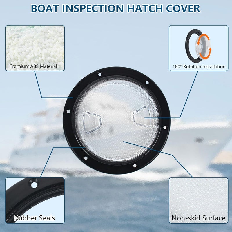 BALAVA Boat Hatch 4in/6in/7.2in,Boat Deck Plates Round Non-Slip Inspection Hatch with Clear Detachable Cover,Marine Access Hatches Deck Hatches for RV Yacht KayakScrews Included(1/2Pack) - Image 3